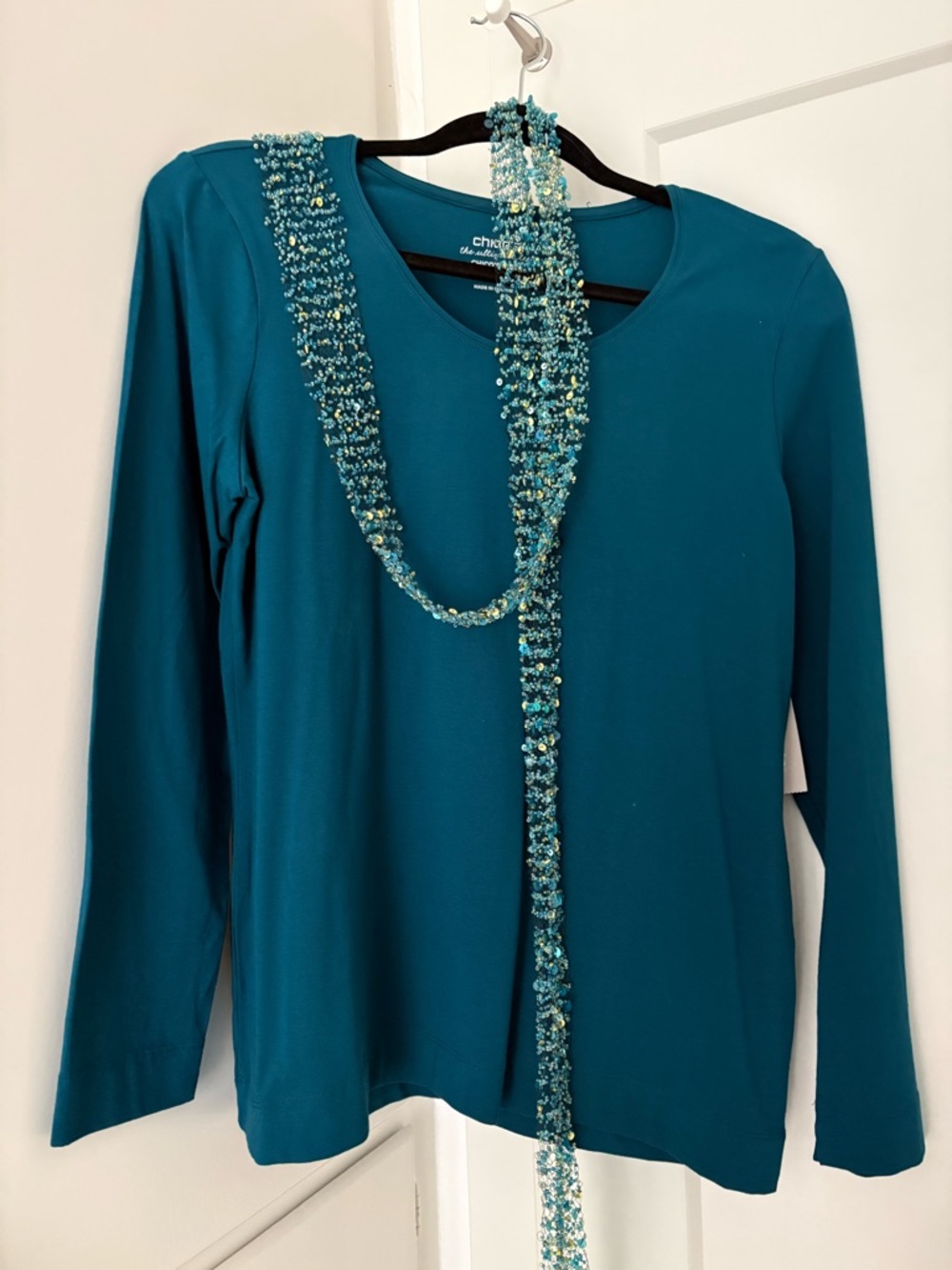 Chico's Teal Scoop Neck Long-Sleeve Top